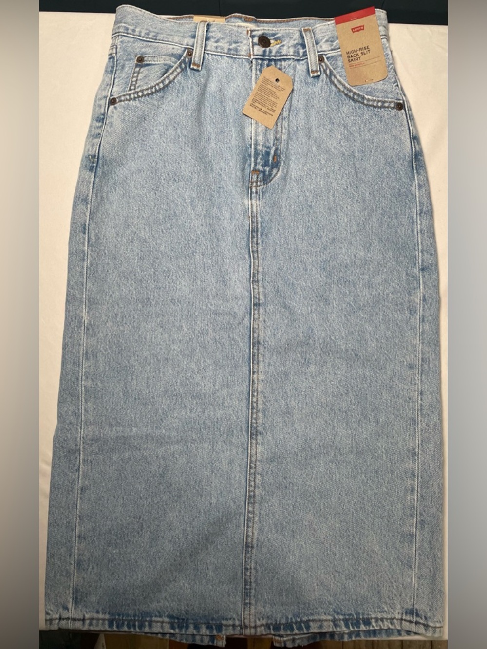 Levi's Denim Skirt 26 High-Rise Back Slit Midi Skirt Light Wash NEW
